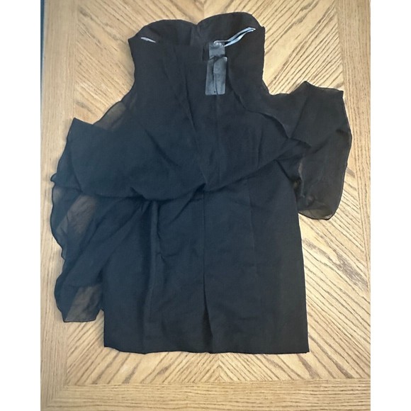 Draped Chiffon Black Cocktail Dress Rhinestone Bustier Strapless Bra Insert Sz 6 - Picture 7 of 13